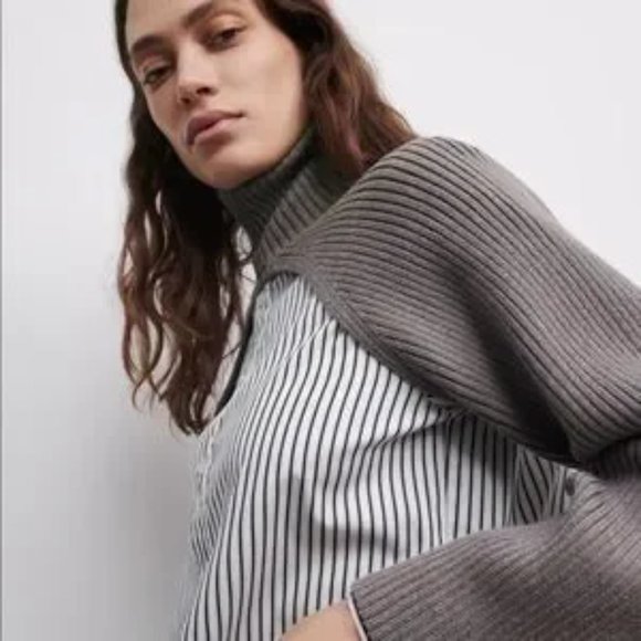 ZARA Knit Turtleneck Arm Warmer Sweater Grey - Picture 3 of 6